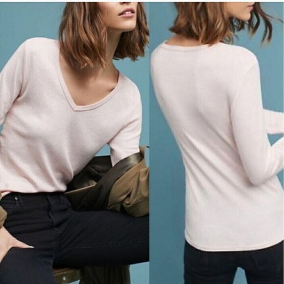 Anthropologie X Michael Stars Twinkle Pink V-neck Long Sleeve Top - Picture 7 of 7